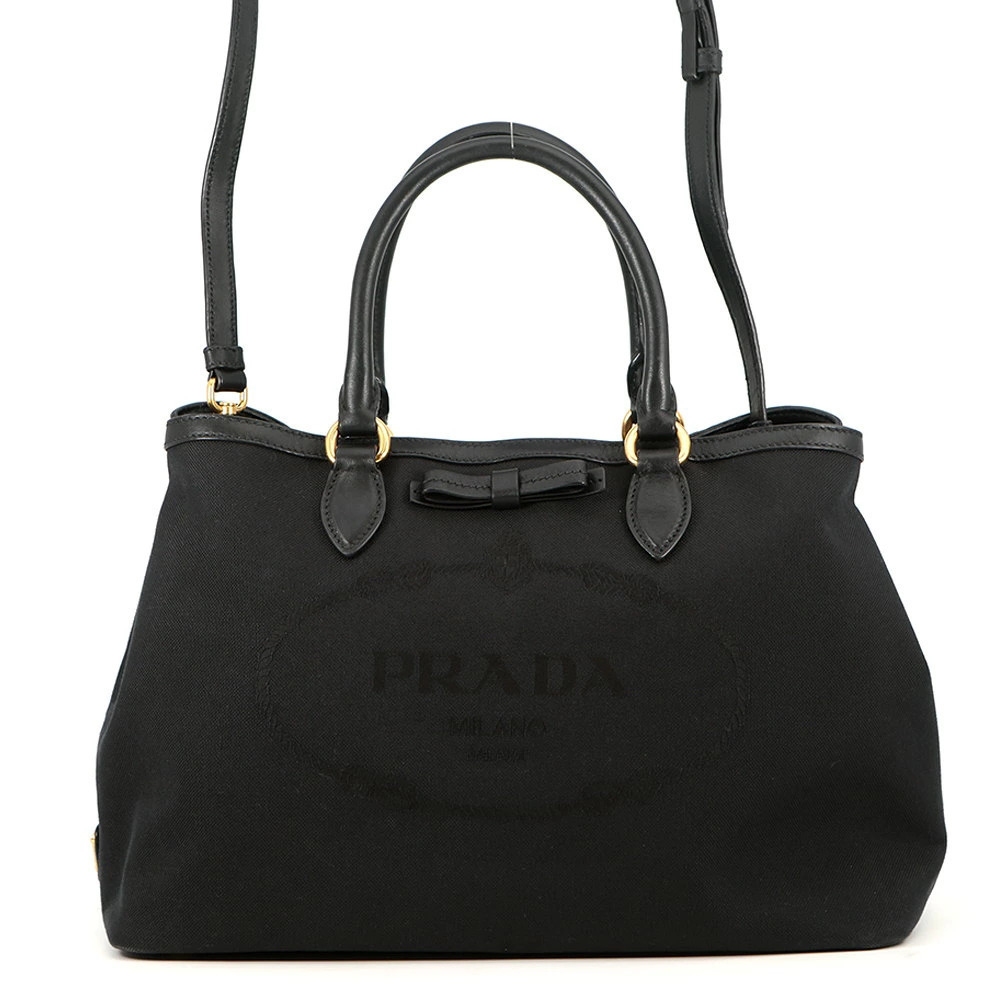 Prada handbag jacquard canvas shoulder bag black